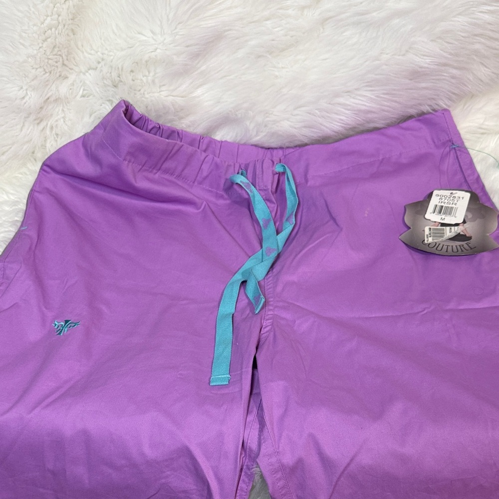 Purple scrubs with Blue Drawstring
